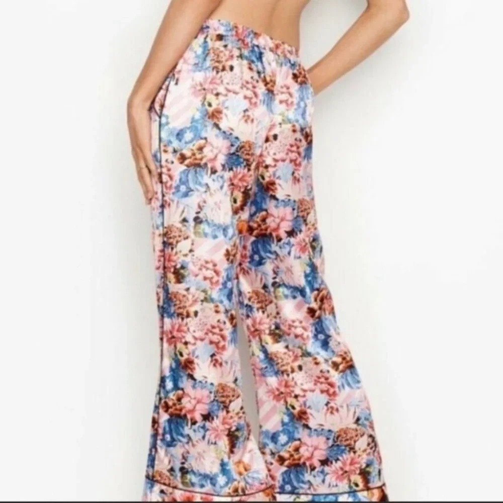 Rare Victoria‎ Secret Mary X Katrantzou Floral Silky Satin Pants Blue Stripe XS